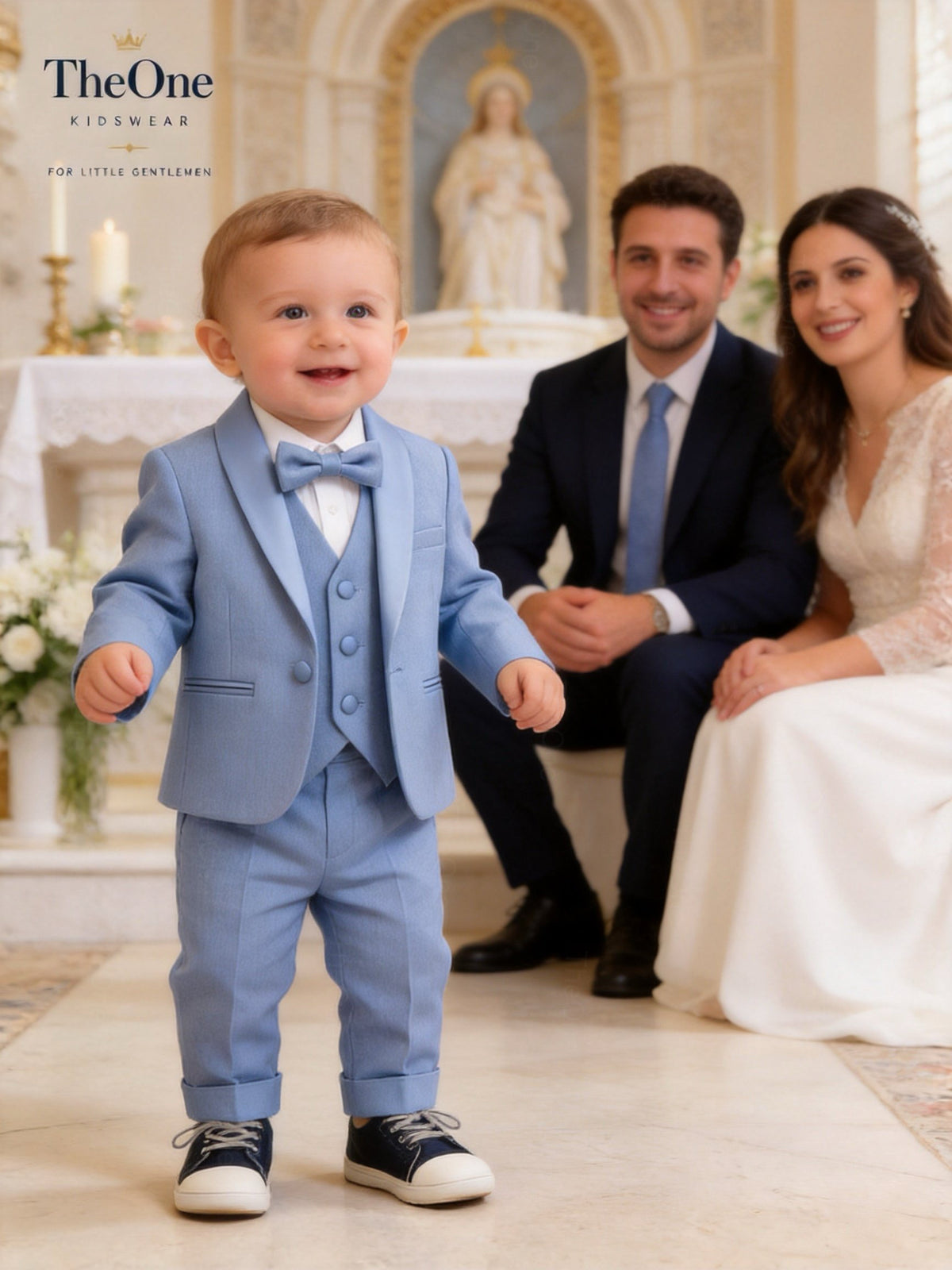 Completo Elegante Bambino Celeste 5 Pezzi con Papillon per Cerimonia e Matrimonio