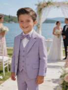 Completo Elegante Bambino Lilla 5 Pezzi con Giacca Gilet Pantaloni Camicia e Papillon