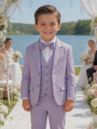 Completo Elegante Bambino Lilla 5 Pezzi con Giacca Gilet Pantaloni Camicia e Papillon