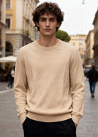 Maglione Uomo Girocollo in Viscosa - Pullover Morbido Elasticizzato-35613 Beige
