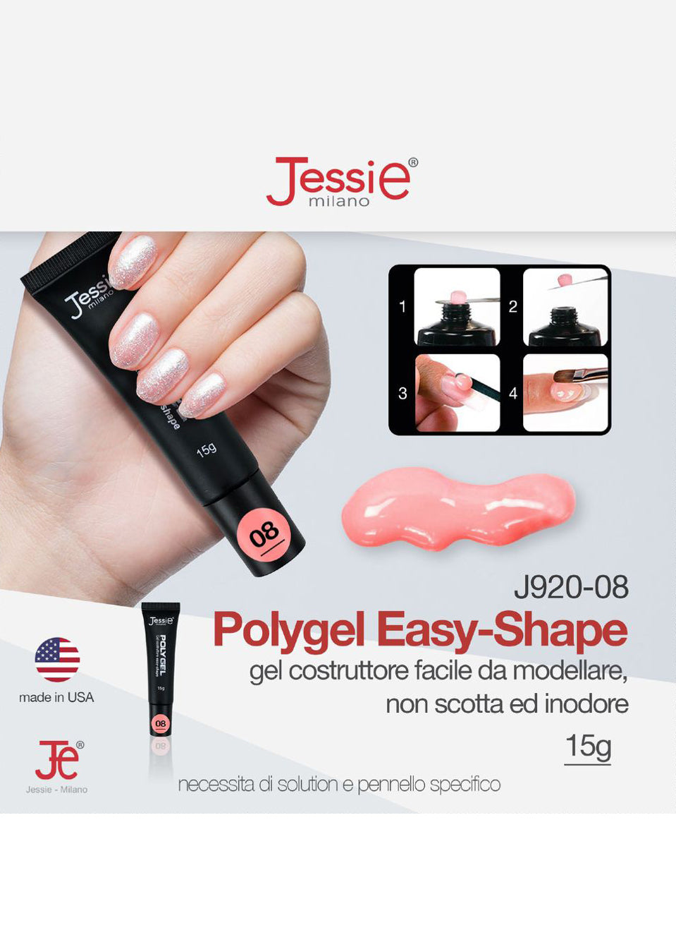 Polygel Gel Costruttore Pesca 15g – Easy Shape, Colorato, UV/LED