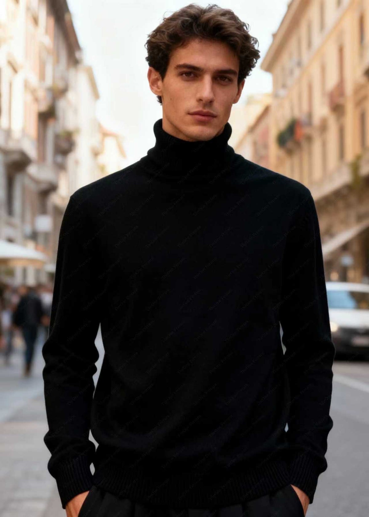 Maglione Uomo Dolcevita Classico - Doppio Collo Alto Maglia Fine Elegantec t-003 Nero