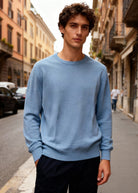 Maglione Uomo Girocollo in Viscosa - Pullover Morbido Elasticizzato-35613 sky