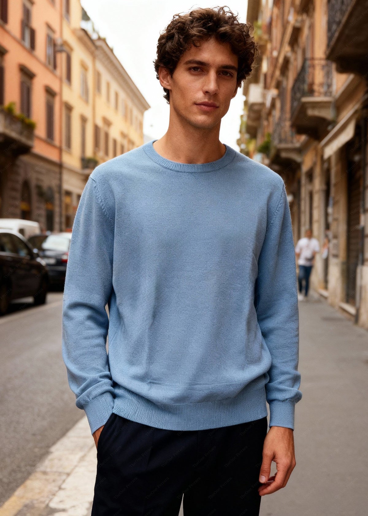 Maglione Uomo Girocollo in Viscosa - Pullover Morbido Elasticizzato-35613 sky