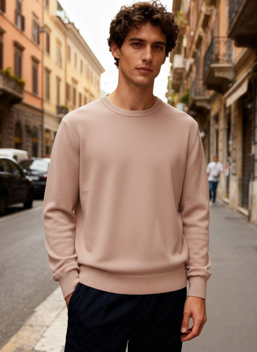 Maglione Uomo Girocollo in Viscosa - Pullover Morbido Elasticizzato-35613 Rosa