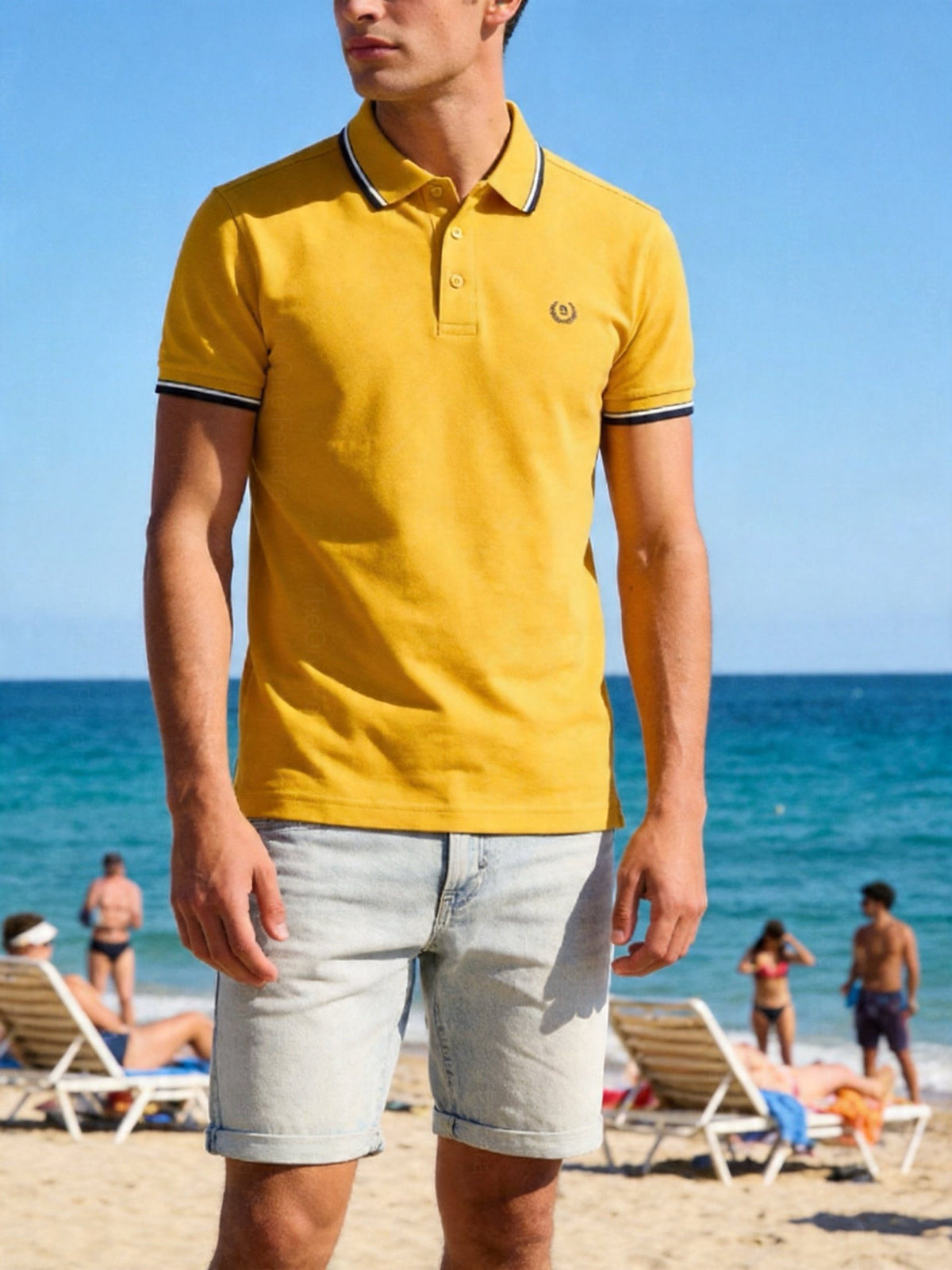 Polo Uomo 100% Cotone Manica Corta Tinta Unita Casual Estate Maglietta Uomo S-3XL Oro