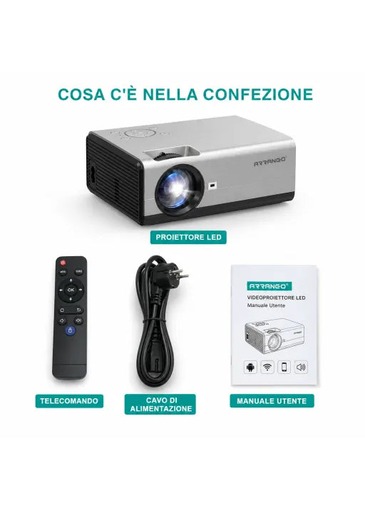 Videoproiettore LED 1080P | Schermo 200 Pollici con Telecomando e Speaker