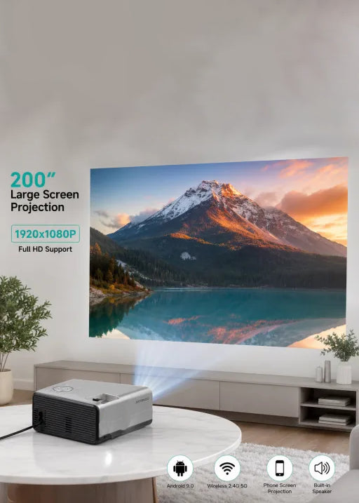 Videoproiettore LED 1080P | Schermo 200 Pollici con Telecomando e Speaker
