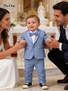 Completo Elegante Bambino Celeste 5 Pezzi con Papillon per Cerimonia e Matrimonio