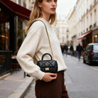 Borsa in Vera Pelle Firenze – Mini Borsa a Tracolla Trapuntata Donna 22×12×8 con Manico e Catena Dorata-2505.412