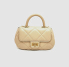Borsa in Vera Pelle Firenze – Mini Borsa a Tracolla Trapuntata Donna 22×12×8 con Manico e Catena Dorata-2505.412 Beige Vera Pelle