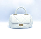 Borsa in Vera Pelle Firenze – Mini Borsa a Tracolla Trapuntata Donna 22×12×8 con Manico e Catena Dorata-2505.412 Bianco Vera Pelle