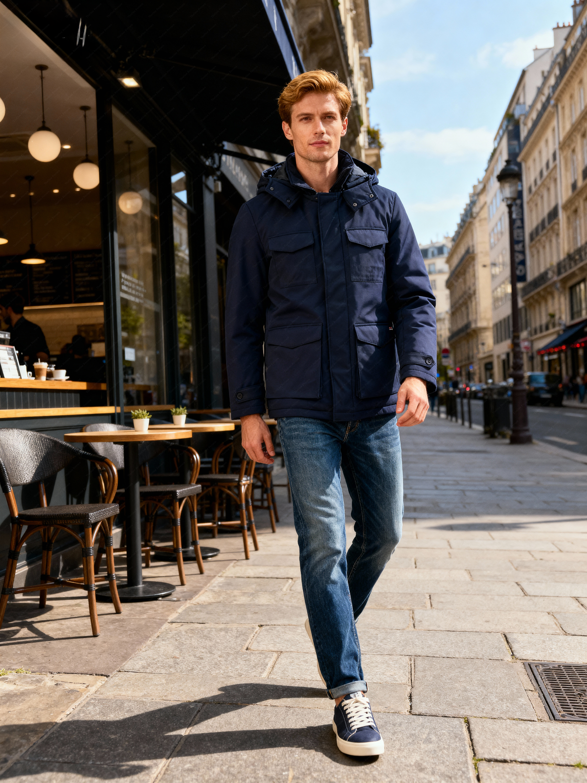 Parka Uomo Imbottito Invernale – Giacca Tecnica Impermeabile e Antivento cb/090 Blue notte