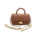 Borsa in Vera Pelle Firenze – Mini Borsa a Tracolla Trapuntata Donna 22×12×8 con Manico e Catena Dorata-2505.412 Marrone Vera Pelle