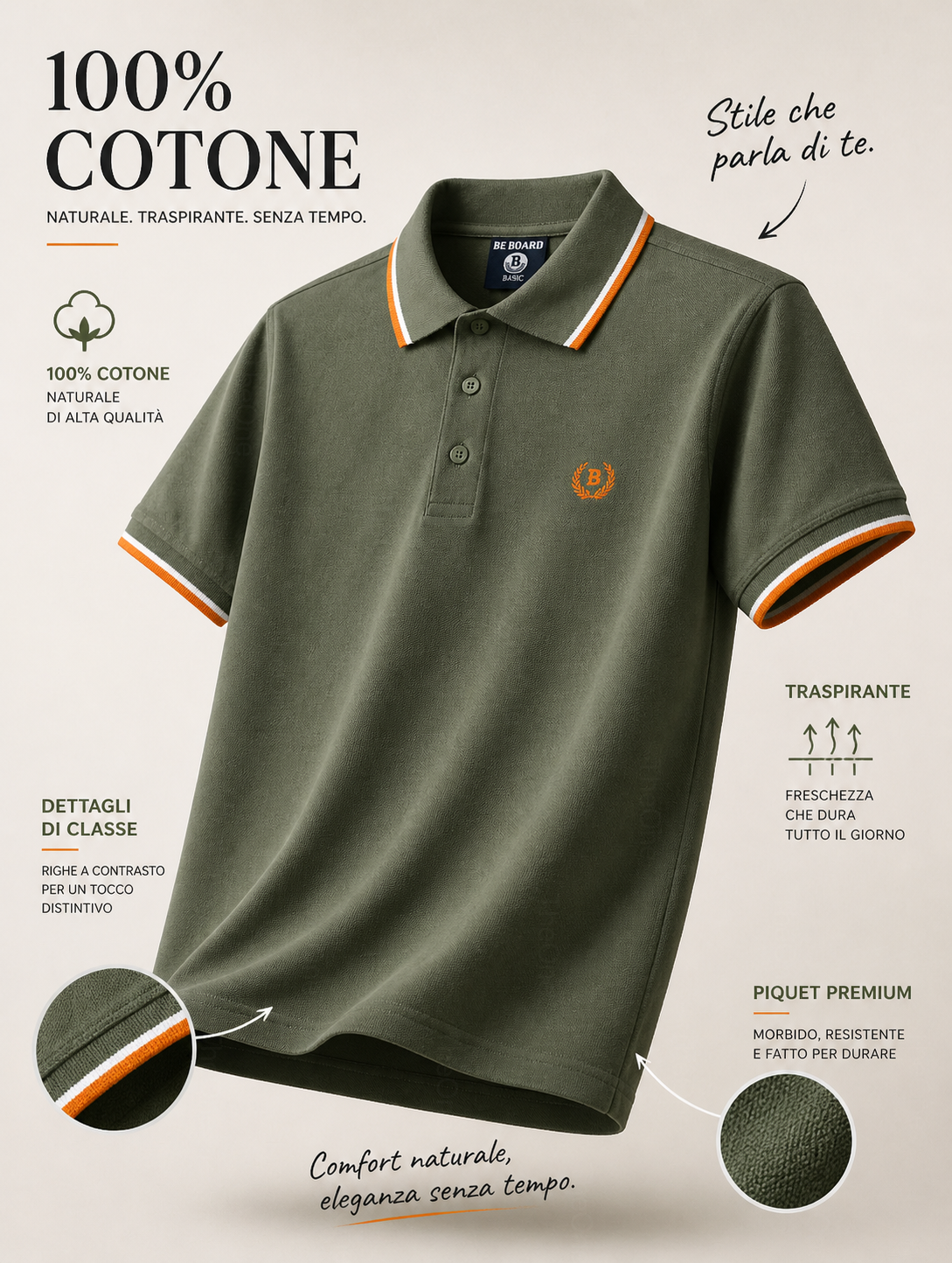Polo Uomo 100% Cotone Manica Corta Tinta Unita Casual Estate Maglietta Uomo S-3XL Militare