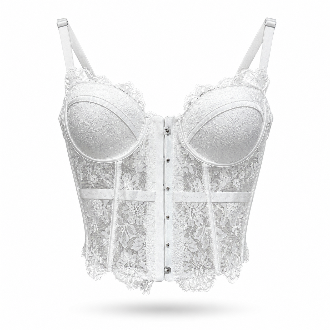 Corsetto in Pizzo da Donna con Coppe e Ferretto – Elegante Bustier Push Up 70080 Bianco M L