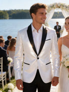 Abito Uomo Cerimonia Bianco Brillantinato Slim Fit con Rever in Raso 2 Pezzi