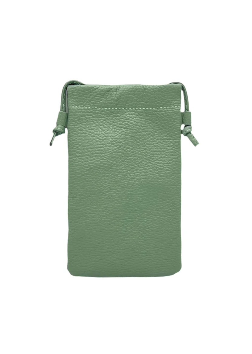 Borsa a tracolla porta cellulare in vera pelle, Made in Italy, art. 112628 Verde Mela