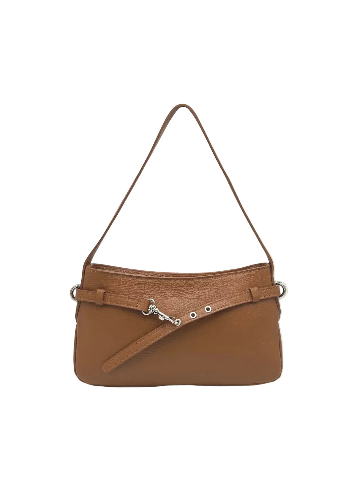 Borsa a Tracolla da Donna in Vera Pelle, Slim Design, Made in Italy – art. 112748 Marrone