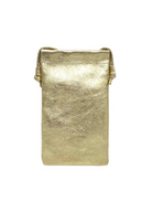 Borsa a tracolla porta cellulare in vera pelle, Made in Italy, art. 112628 Oro