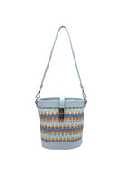 Borsa a Tracolla Estiva in Vera Pelle e Rafia, 2 Tracolle Removibili, Made in Italy – art. 112728 Azzurro cielo