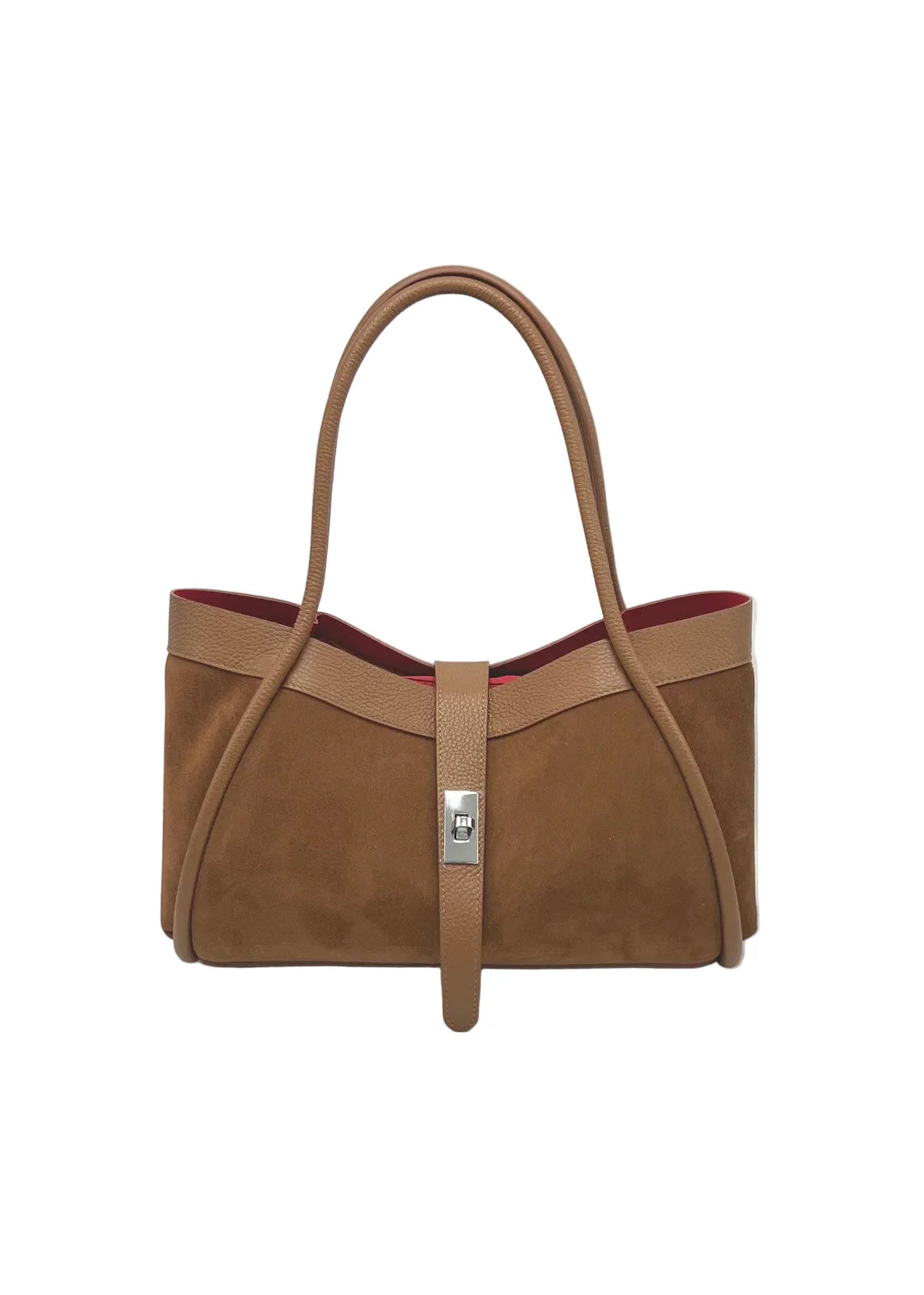 Borsa a Mano in Vera Pelle e Camoscio, Tracolla Removibile, Made in Italy – art. 112752 Marrone