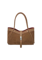 Borsa a Mano in Vera Pelle e Camoscio, Tracolla Removibile, Made in Italy – art. 112752 Marrone