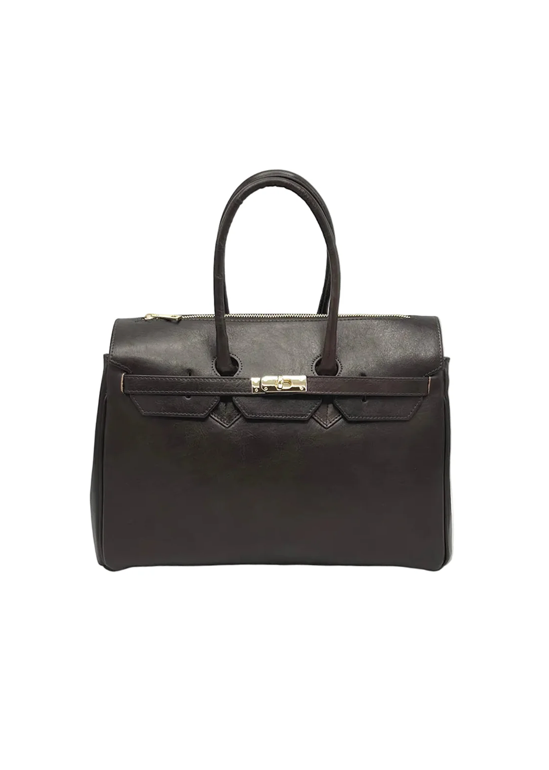 Borsa da donna in vera pelle, Made in Italy, art. 112737 Marrone scuro