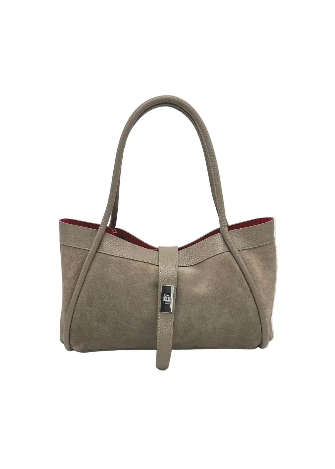 Borsa a Mano in Vera Pelle e Camoscio, Tracolla Removibile, Made in Italy – art. 112752 Beige