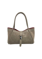 Borsa a Mano in Vera Pelle e Camoscio, Tracolla Removibile, Made in Italy – art. 112752 Beige