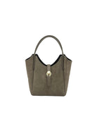 Borsa a Tracolla da Donna in Vera Pelle e Camoscio, Tracolla Removibile, Made in Italy – art. 112750 Verde.Bottiglia