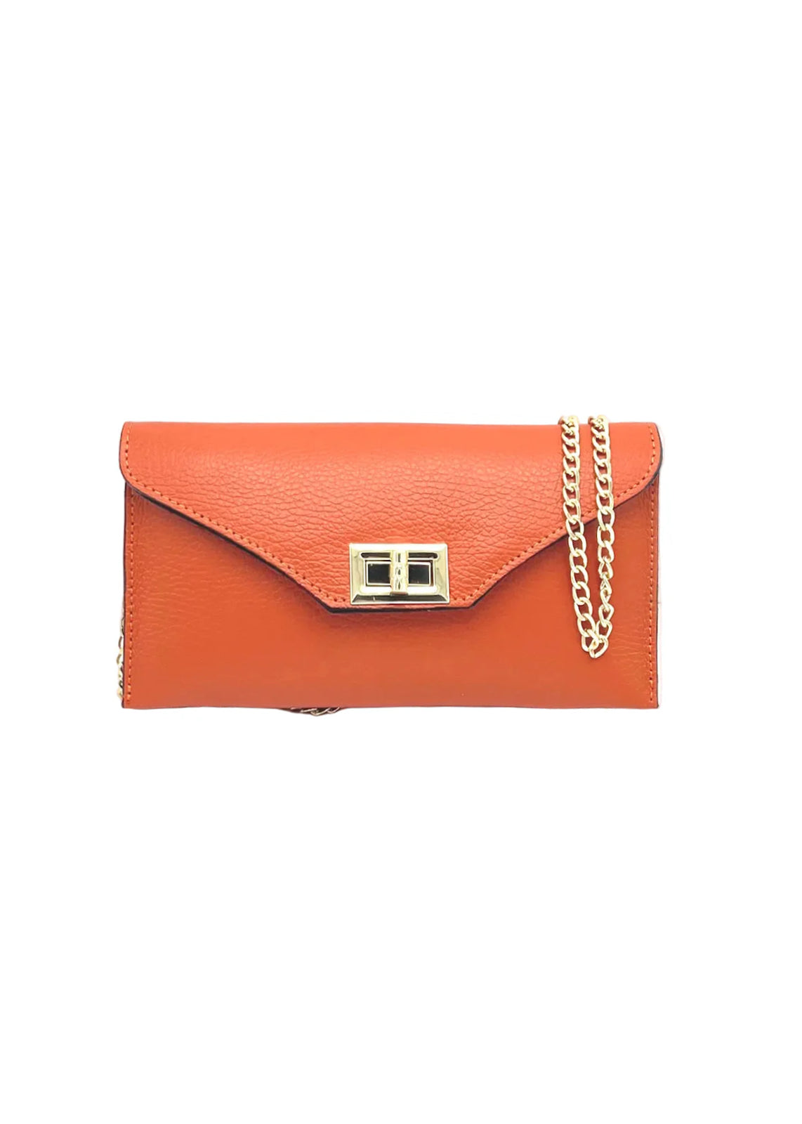 Pochette Convertibile in Vera Pelle con Catena Removibile, Made in Italy – art. 112734 Arancione
