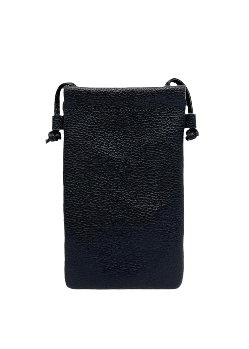 Borsa a tracolla porta cellulare in vera pelle, Made in Italy, art. 112628 Nero