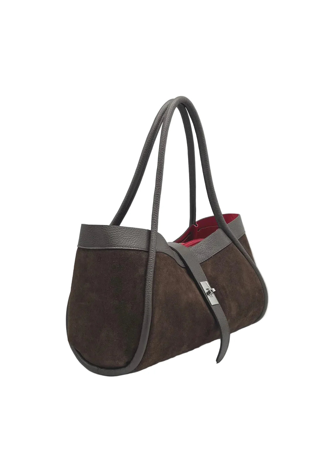 Borsa a Mano in Vera Pelle e Camoscio, Tracolla Removibile, Made in Italy – art. 112752