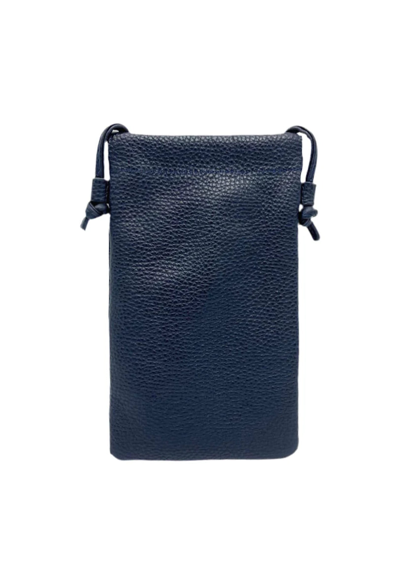 Borsa a tracolla porta cellulare in vera pelle, Made in Italy, art. 112628 Blue Geranio
