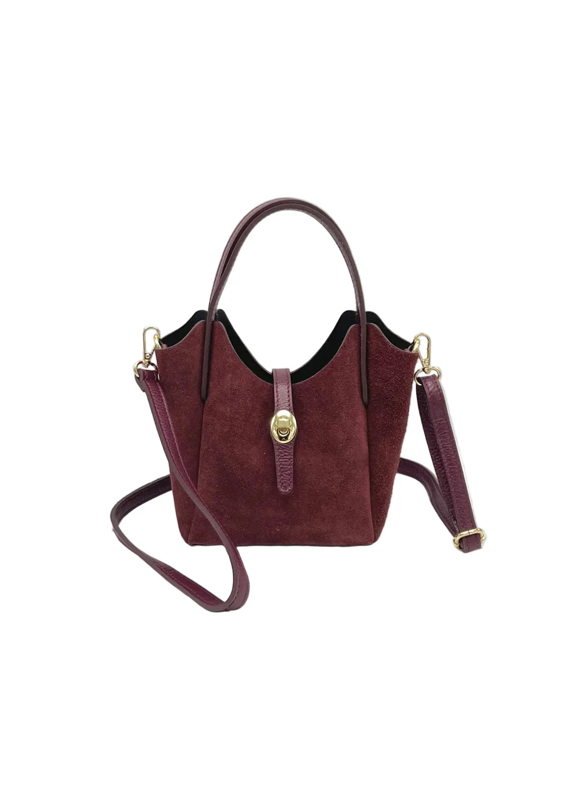 Borsa a Tracolla da Donna in Vera Pelle e Camoscio, Tracolla Removibile, Made in Italy – art. 112750 Rosso scuro