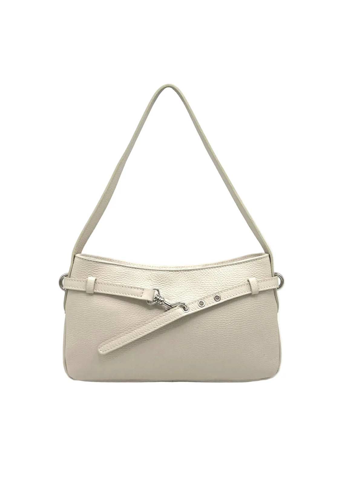 Borsa a Tracolla da Donna in Vera Pelle, Slim Design, Made in Italy – art. 112748 Beige