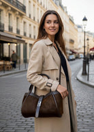 Borsa a Mano in Vera Pelle e Camoscio, Tracolla Removibile, Made in Italy – art. 112752