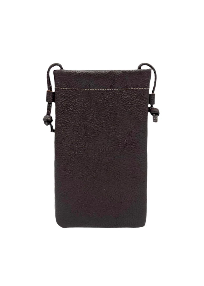 Borsa a tracolla porta cellulare in vera pelle, Made in Italy, art. 112628 Marrone scuro