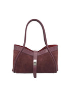 Borsa a Mano in Vera Pelle e Camoscio, Tracolla Removibile, Made in Italy – art. 112752 Rosso scuro