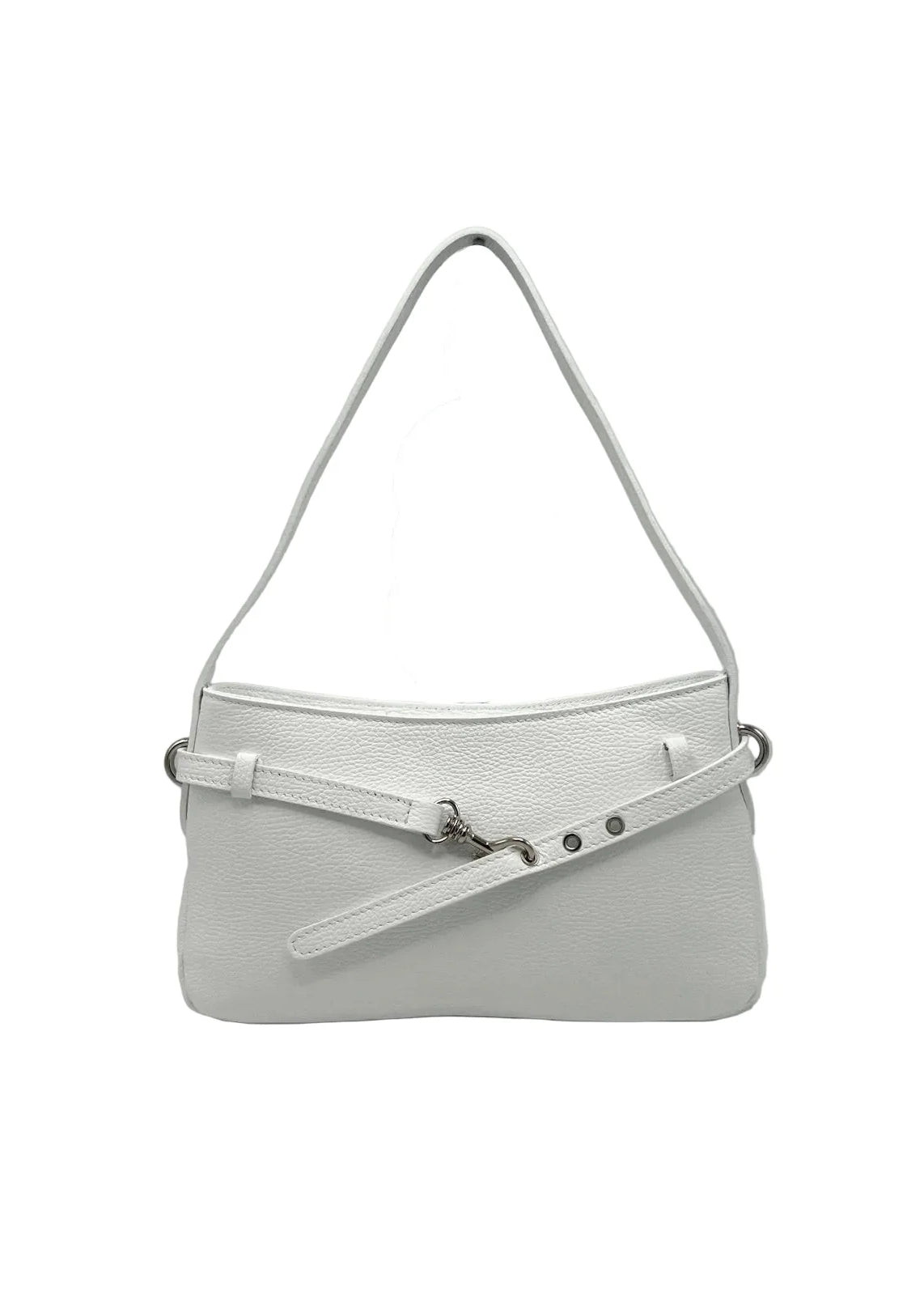 Borsa a Tracolla da Donna in Vera Pelle, Slim Design, Made in Italy – art. 112748 Bianco