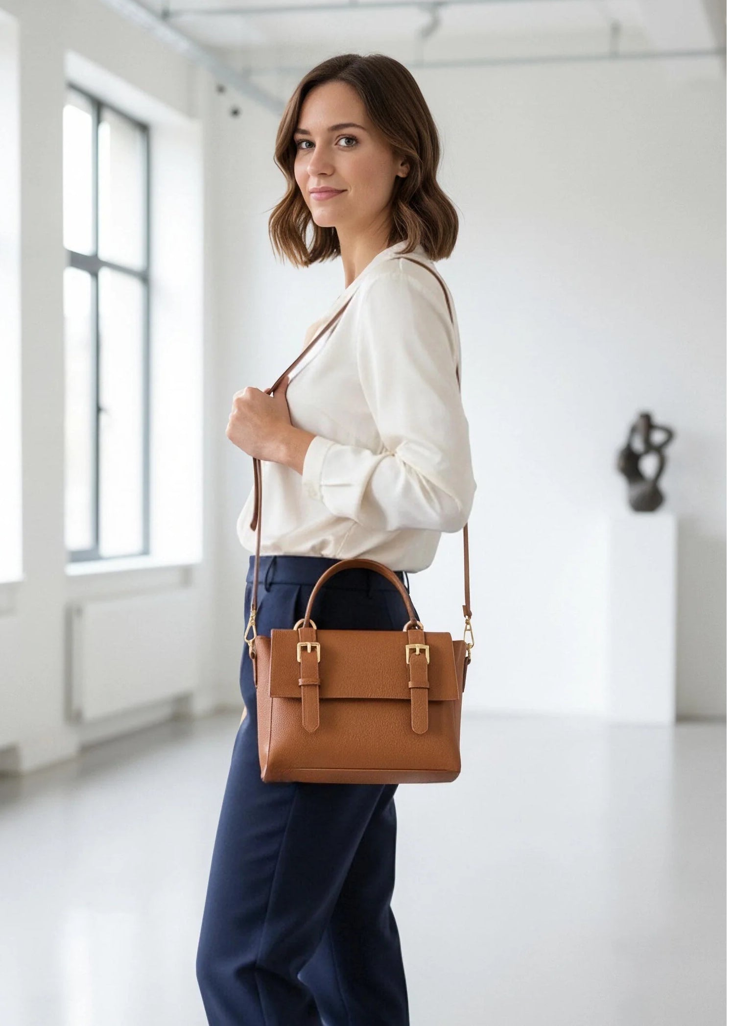 Borsa a Mano Classica da Donna in Vera Pelle, Tracolla Removibile, Made in Italy – art. 112730