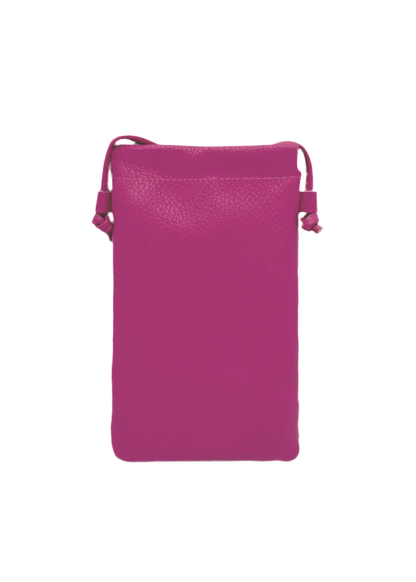 Borsa a tracolla porta cellulare in vera pelle, Made in Italy, art. 112628 Fucsia
