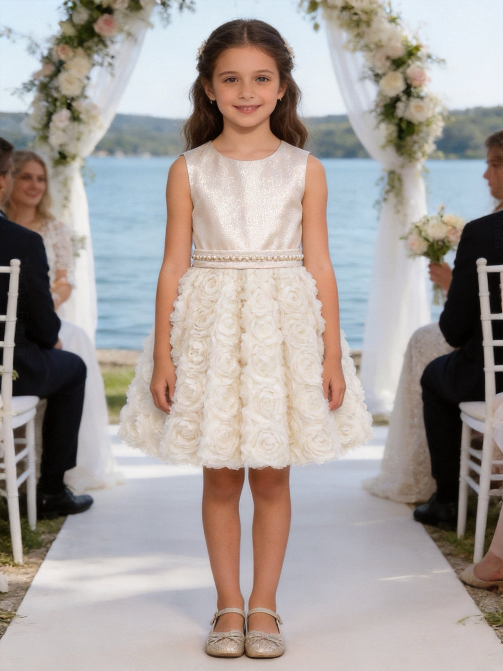Abito Elegante Bambina 2-12 Anni – Vestito Cerimonia con Gonna 3D Floreale per Matrimonio e Comunione