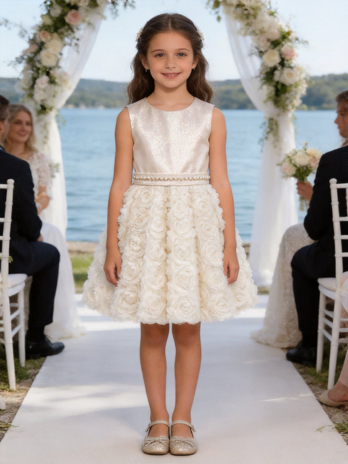 Abito Elegante Bambina 2-12 Anni – Vestito Cerimonia con Gonna 3D Floreale per Matrimonio e Comunione